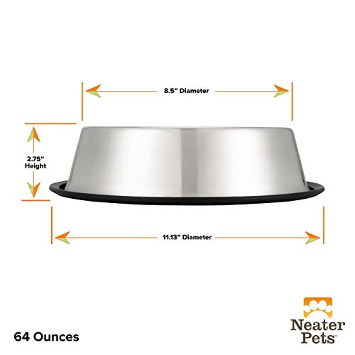  Neater Pet Brands - Stainless Steel No-Skid & Non-Tip Dog Bowl For Food Or Water (64 Oz, Stainless Steel)