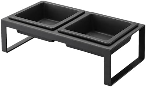  Yamazaki Home Tower Steel And Ceramic Pet Food Stand | 2 Bowls For Food And Water | Feeder For Small Cats And Dogs | Non-Slip - Tall - 1.25 Cups, 300 Milliliters Per Bowl