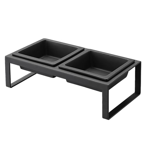  Yamazaki Home Tower Steel And Ceramic Pet Food Stand | 2 Bowls For Food And Water | Feeder For Small Cats And Dogs | Non-Slip - Tall - 1.25 Cups, 300 Milliliters Per Bowl