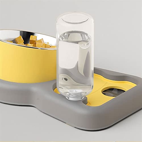  AYENCI Cat Automatic Water, 3 In 1 Dog Food Bowl Automatic Dog Water Dispenser Slow Pet Feeder With 500ml Water Bottles Cat Puppy Bowl Dog Accessories (Color : Yellow)