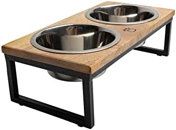  Brave Bark Wood & Metal Feeder - Premium Mango Wood Feeder With Metal Stand, 2 Stainless Steel Bowls For Food Or Water Included, Perfect For Dogs,Cats And Pets Of Any Size, For Home Or Office (Medium)