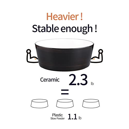 Addogyy Black Elevated/Raised Dog Bowl Ceramic With Wood Stand For Medium Large Breed,Dog Food Water Dish Heavy Wighted, Non Slip Modern Cute Porcelain Pet Bowl Extra Large Wide Mouth