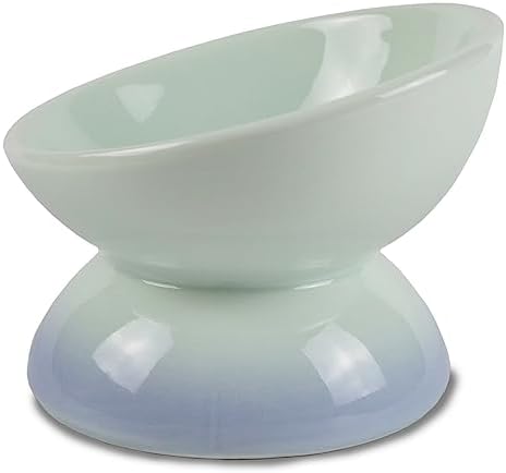  Ceramic Raised Cat Bowl, 15° Tilted Elevated Cat Food Or Water Bowl For Cats And Small Dogs, Anti-Vomiting Cat Dish Stress Free Cat Feeder, Pink