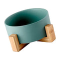  FOTABPYTI Ceramic Pet Bowl, Dog Cat Litter Box Stable Multifunctional Large Capacity Easy To Clean With Wooden Stand For Pet Cats For Home