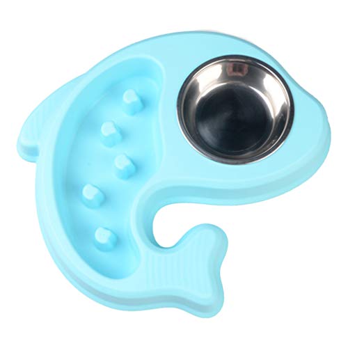  POPETPOP Puppy Feeder Slow Feeder Bowl Dog Anti-Choking Bowl Stainless Steel Drinking Water Bowl Dog Food Feeder (Sky-Blue) Doggie Toys