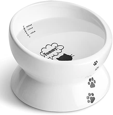  Y YHY Elevated Cat Food Bowl, Raised Pet Food And Water Bowl, Cat And Small Dog Bowl, Tilted Ceramic Cat Water Bowl No Spill,15oz, Dishwasher Safe