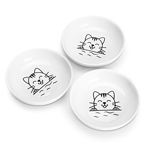  Y YHY Cat Bowls, Cat Dishes 5OZ Cat Food And Water Bowls For Dry And Wet Food 3 Set Wide Dish White Cat Bowl For Indoor Cat, Dog, Kitten, Puppy, Rabbit