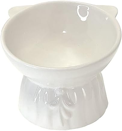  Cat Food Bowls Elevated Tilted, Cute Ceramic Cat Food Bowls, Elevated Cat Food Bowl Whisker Friendly, Anti Vomit & Reduce Neck Burden, Raised Cat Bowl For Food And Water (Pink)