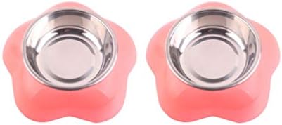  POPETPOP Raised Dog Feeder Raised Dog Feeder Pet Bowl Flower Shape Stainless Steel Double Food Feeding Basin Dish Container For Dog Cat Puppy (L) Puppy Puppy Feeder Puppy Feeder