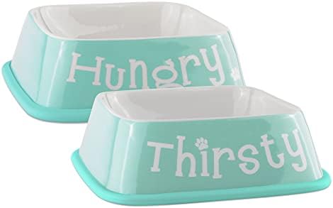  Bone Dry Hungry & Thirsty Pet Bowl, 6.75 X 6.75 X 2", Gray, Pack Of 2