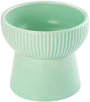  Green Ceramic Raised Cat Bowls, Elevated Food Or Water Bowls, Stress Free, Backflow Prevention, Dishwasher And Microwave Safe, Lead & Cadmium Free