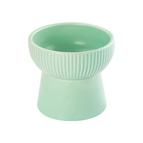  Green Ceramic Raised Cat Bowls, Elevated Food Or Water Bowls, Stress Free, Backflow Prevention, Dishwasher And Microwave Safe, Lead & Cadmium Free