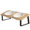  Elevated Cat Food Bowl, Ceramic Cat Bowls With Stand 15° Tilted Raised Cat Bowl For Food And Water Bamboo Cat Feeding Station Elevated Cat Bowl With 5.1 Inch Diameter For Cats And Puppy (Ceramic Bowl)