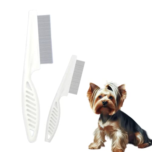  Zentric Pet Comb, Multifunctional Pet Hair Comb Flea And Tear Stain Removal, Dog Lice Comb, Flea Brush For Cats, Fine-Toothed Flea Comb For Long & Short Hair Pet (2 Sets-White)
