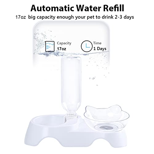  MILIFUN Double Dog Cat Bowls Pets Water And Food Bowl Set With Automatic Waterer Bottle For Small Or Medium Size Dogs Cats (White)
