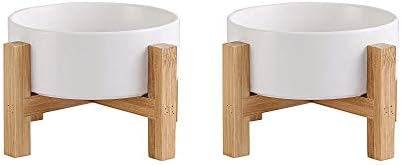  Ceramic Elevated Raised Cat Bowl With Wood Stand No Spill Pet Food Water Feeder Cats Small Dogs
