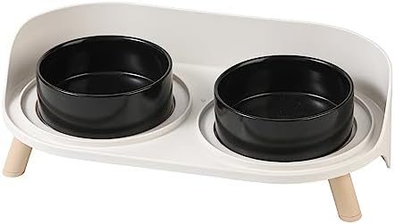  Elevated Dog Food Water Bowl - Raised Dog Bowls With Stand Non Skid - Double Dog Feeding Bowl Set With Splash Proof Guard - Ceramic Pet Dish For Small To Medium Dogs And Large Cats - 28.74 Oz - 850 Ml