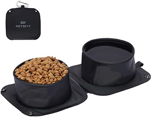  PETSFIT Collapsible Dog Bowls, 2 In 1 Portable Dog Bowl, Upgrade PVC Travel Water Bowl For Dogs Walking Parking Traveling With Carabiner (Double, Grey)