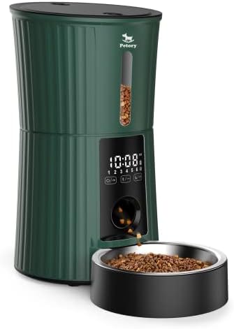  Petory Timed Automatic Cat Feeders - 4L Programable Dry Food Dispenser For Cats And Small Medium Dogs 6 Meals With Desiccant Bag Dual Power Supply 10S Voice Recorder