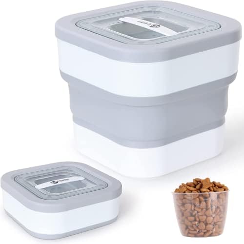  EassyHoo Dog Food Storage Container, 13lb Airtight Pet Food Container For Pets, Foldable Food Storage Bin For Cat Food And Bird Feed, Yellow