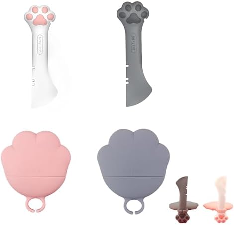  YEGI 2 Pet Food Canning Spoons, 2 Silicone Pet Canning Lids, Cat Food Spoons, Cat Food And Dog Food Canning Lids Pet Wet Food Canning Spoons For All Kinds Of Canning. (pink+Grey)