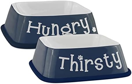  Bone Dry Hungry & Thirsty Pet Bowl, 6.75 X 6.75 X 2", Gray, Pack Of 2