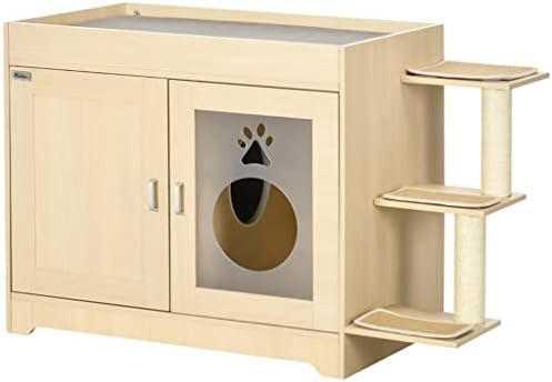  ACQUIRE 3 In 1 Litter Box Enclosure Hidden Kitty House Cat Tree, Cat Washroom Storage Bench With Double Doors, Multiple Layers