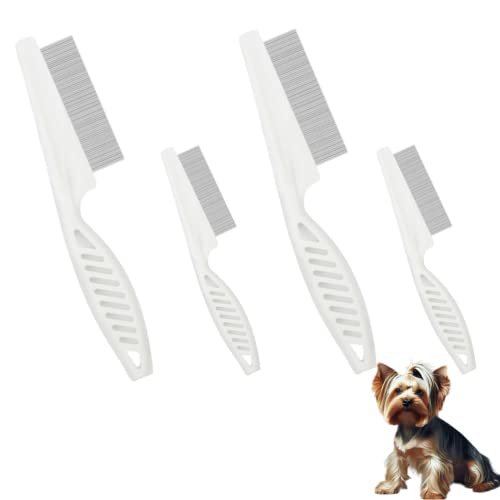  Zentric Pet Comb, Multifunctional Pet Hair Comb Flea And Tear Stain Removal, Dog Lice Comb, Flea Brush For Cats, Fine-Toothed Flea Comb For Long & Short Hair Pet (2 Sets-White)