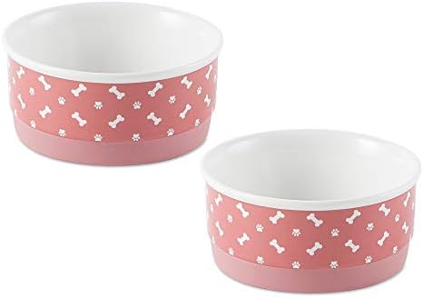  Bone Dry Ceramic Pet Bowls, Microwave & Dishwasher Safe Non-Slip Bottom For Secure Feeding With Less Mess, Small Bowl Set, 4.25x2, Gray/Black, 2 Count