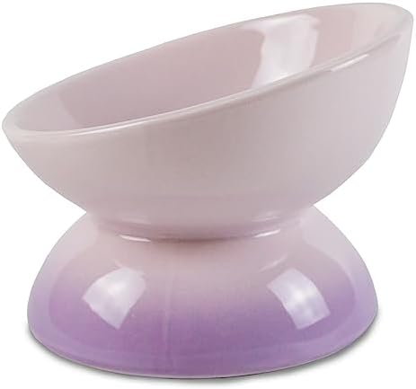  Ceramic Raised Cat Bowl, 15° Tilted Elevated Cat Food Or Water Bowl For Cats And Small Dogs, Anti-Vomiting Cat Dish Stress Free Cat Feeder, Pink