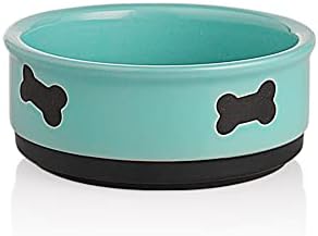  Sweejar Ceramic Dog Bowls With Bone Pattern, Dog Food Dish For Small Dogs, Porcelain Pet Bowl For Water 16 Fl Oz (Gray)