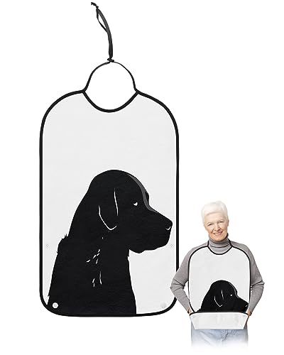  Funnywall88 Adult Bibs Black Puppy Dog Pets Waterproof Apron For Elderly, Women For Eating With Adjustable Strap Snap Closure - Washable With Optional Crumb Catcher, Reusable, Large