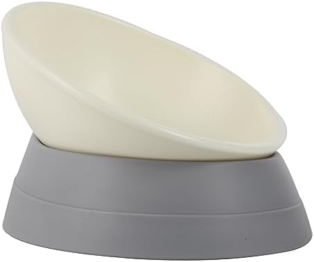  JWPC Bulldog Bowl Anti-Slip Dog Cat Dish Detachable Rubber Dog Bowl Pet Sterile Tilted Pet Feeder Slope Base (White, 2 Cup (Small/Medium Dog))