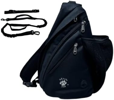  Talk To The Paw Dog Walking Bag - Training Treat Pouch - Poop Bag Dispenser - Dog Treat Bag With Hands Free Leash (Black)