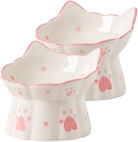  AlTurn 2pcs Cat Bowl Elevated Pet Bowl Ceramic Slanted Cat Bowl Raised Pet Water Dispenser Drink Water Food Dish Feeding Bowl Cat Feeder For Pet Cats Dogs