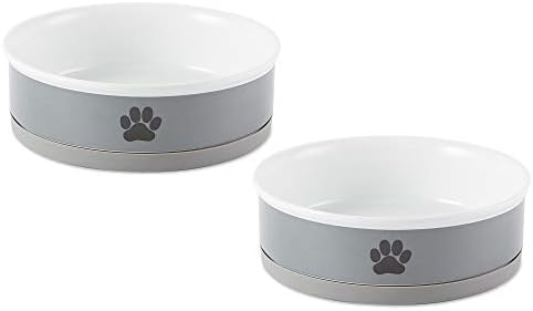 Bone Dry Ceramic Pet Bowls, Microwave & Dishwasher Safe Non-Slip Bottom For Secure Feeding With Less Mess, Small Bowl Set, 4.25x2, Gray/Black, 2 Count