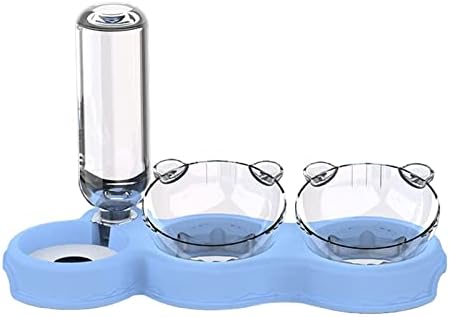  AYENCI Cat Automatic Water, Triple Dog Bowls 15-Degree Tilted Dog Food Dishes 3-in-1 Pet Double Food Dishes With Gravity Water Bottle Removable Wet Dry Food (Color : Light Blue)