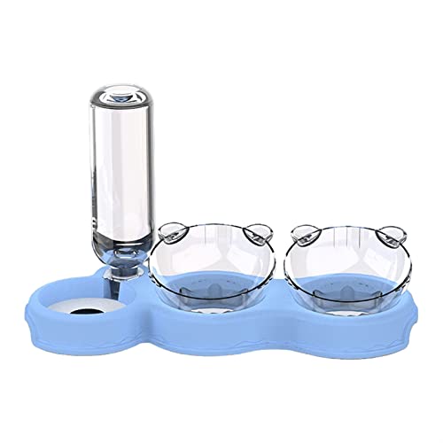  AYENCI Cat Automatic Water, Triple Dog Bowls 15-Degree Tilted Dog Food Dishes 3-in-1 Pet Double Food Dishes With Gravity Water Bottle Removable Wet Dry Food (Color : Light Blue)