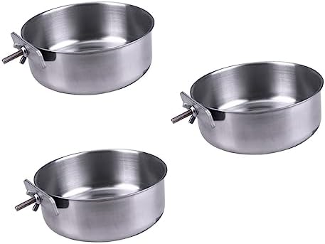  POPETPOP 3pcs Pet Hanging Food Bowl Stainless Steel Coop Cups Parrot Dish Dispenser Bowl For Parrot Bird Feeding Bowl Silver Food Box Feed Water Dog Water Bowls Bowl For Birds Bird Dish Cup