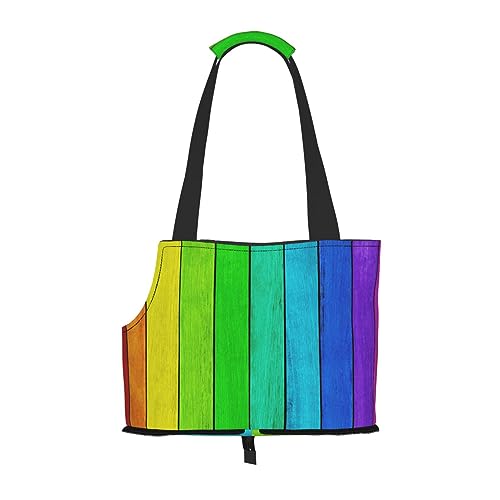 Mqgmz Rainbow Colored Wood Background Print Pet Carrier Tote Bag With Pocket Safety - Amazing Design