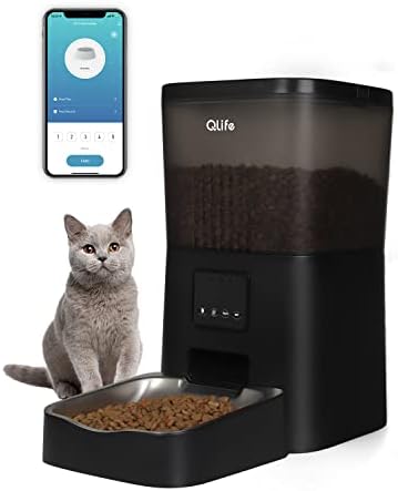  QLIFE Automatic Cat Dog Feeder: Dry Food Dispenser For Dog, Auto Pet Feeder, Portion Control Automatic Dog Feeder (Black WiFi, 4L)