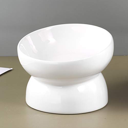  Pet Raised Bowls Ceramic Food Bowl Pet Water Bowl Pet Supplies For Cat Dog (White, Size S)