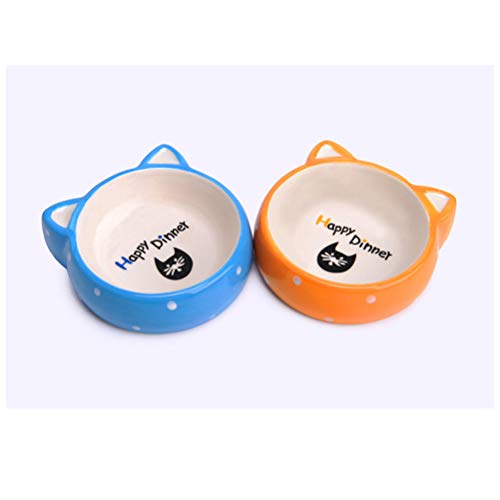  Pet Bowl Cartoon Cat Ear Bowl Ceramics Food Feeding Bowl Pet Feeder Pet Supplies For Cat Dog (Yellow)