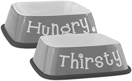  Bone Dry Hungry & Thirsty Pet Bowl, 6.75 X 6.75 X 2", Gray, Pack Of 2