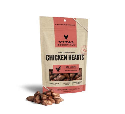  Vital Essentials Freeze Dried Dog Treats, Raw Chicken Hearts Treats For Dogs 3.75 Oz
