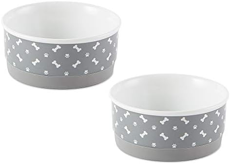  Bone Dry Ceramic Pet Bowls, Microwave & Dishwasher Safe Non-Slip Bottom For Secure Feeding With Less Mess, Small Bowl Set, 4.25x2, Gray/Black, 2 Count