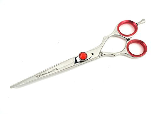  6.5 Inch Pets Grooming Scissors, Professional Dog Hair Cutting Scissors Perfect Size Free Storage Case (6.5" Red Jewel Scissors)