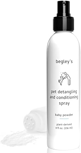  Begley's Natural Pet Detangling Spray - Premium Essential Oil Scented Detangler Spray For Dogs, Puppies & Cats - Dog Leave In Conditioner Spray - Dematting Spray For Dogs & Pets - 16 Oz, Baby Powder