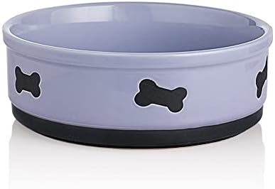  Sweejar Ceramic Dog Bowls With Bone Pattern, Dog Food Dish For Small Dogs, Porcelain Pet Bowl For Water 16 Fl Oz (Gray)