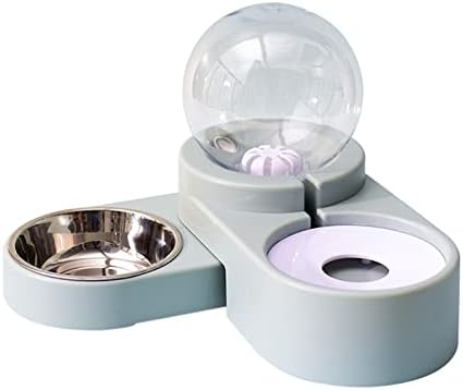  AACARB Cat Water Dispenser, 2 In 1 Dual-use Pet Dog Cat Automatic Water Dispenser With Stainless Steel Food Bowl For Dog Cat Water Bottle Container (Color : Blue No Steel Bowl)